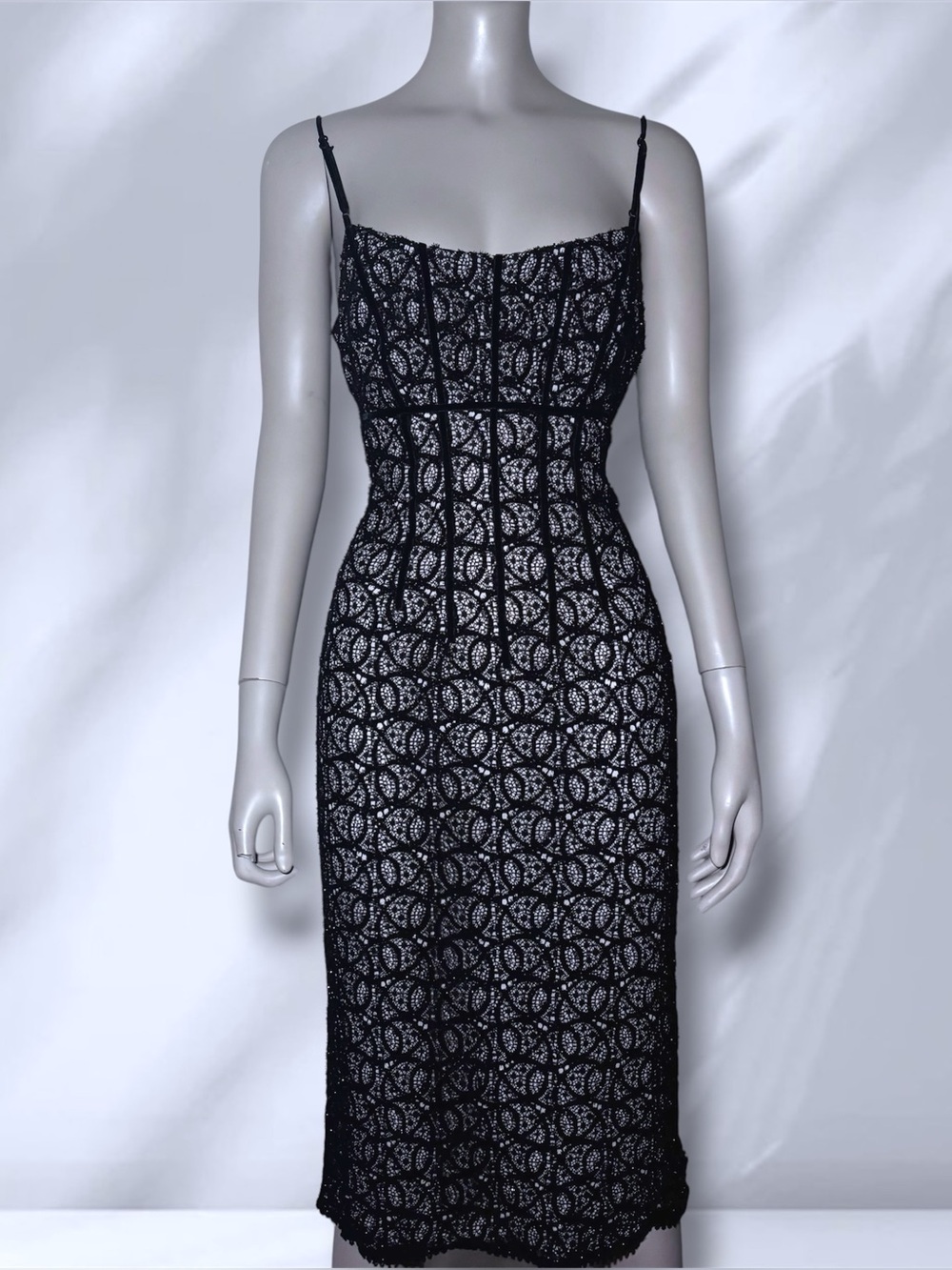 Black Lace Midi Slip Dress